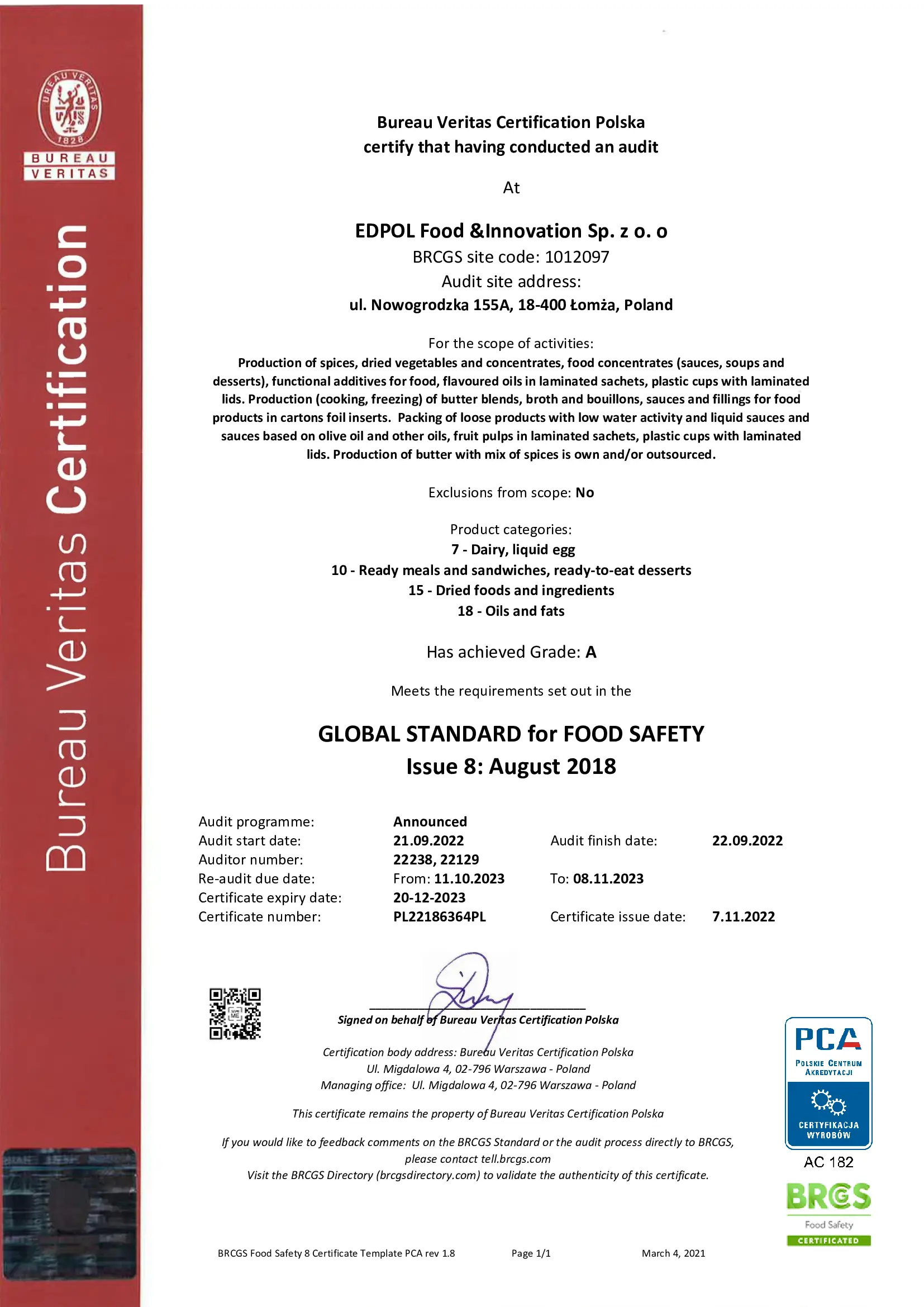 edpol brcgs certificate